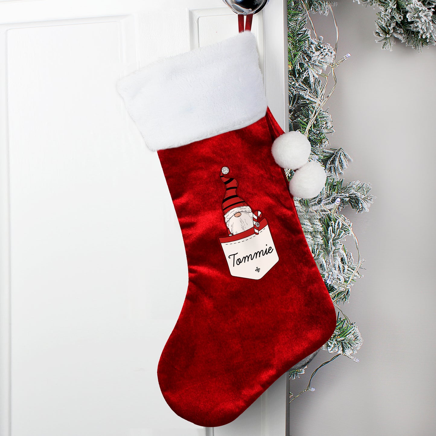 Personalised red luxury stocking - Gonk design