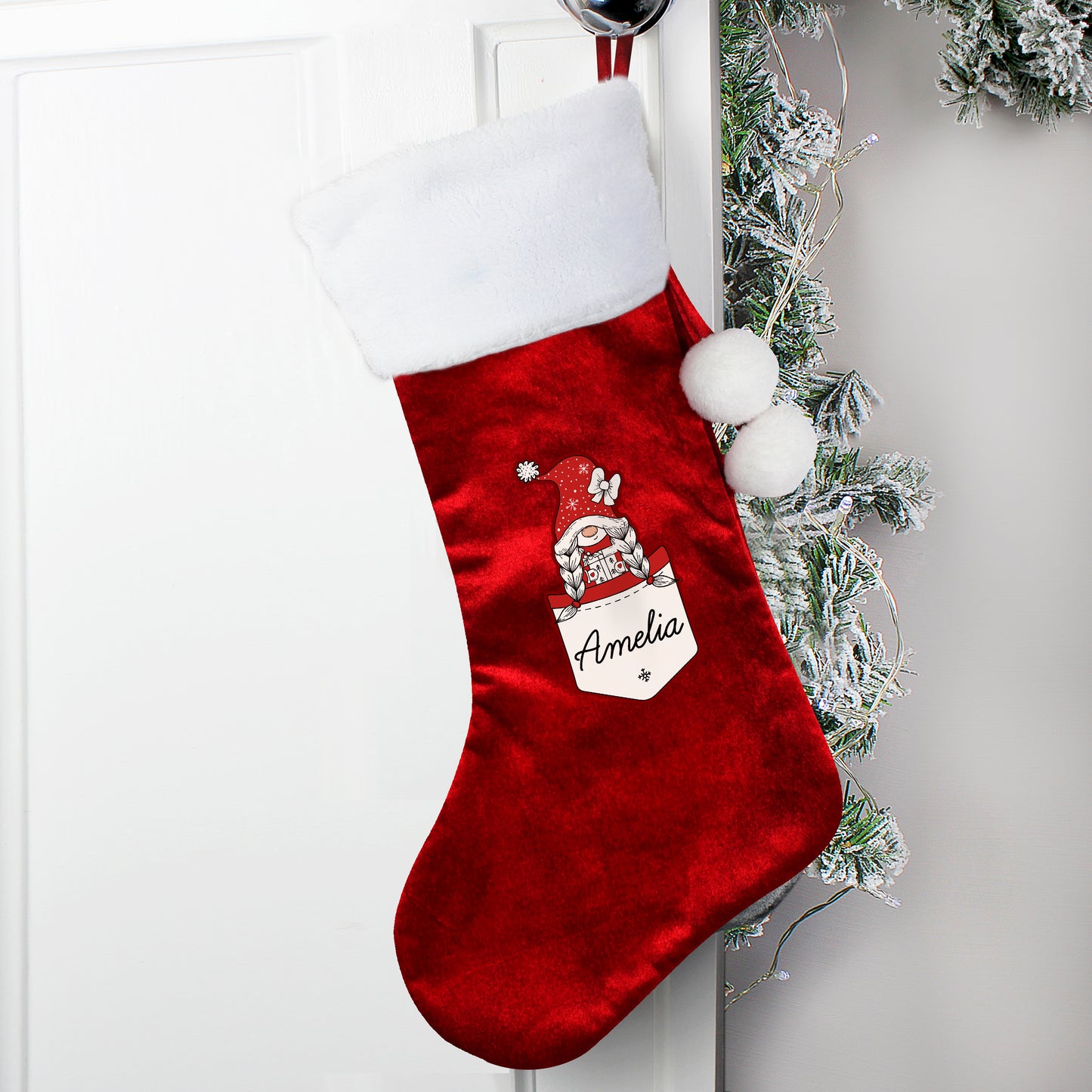 Personalised red luxury stocking - Gonk design