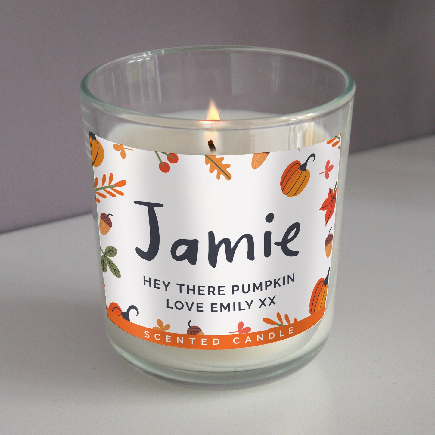 Personalised Pumpkin Border Scented Jar Candle