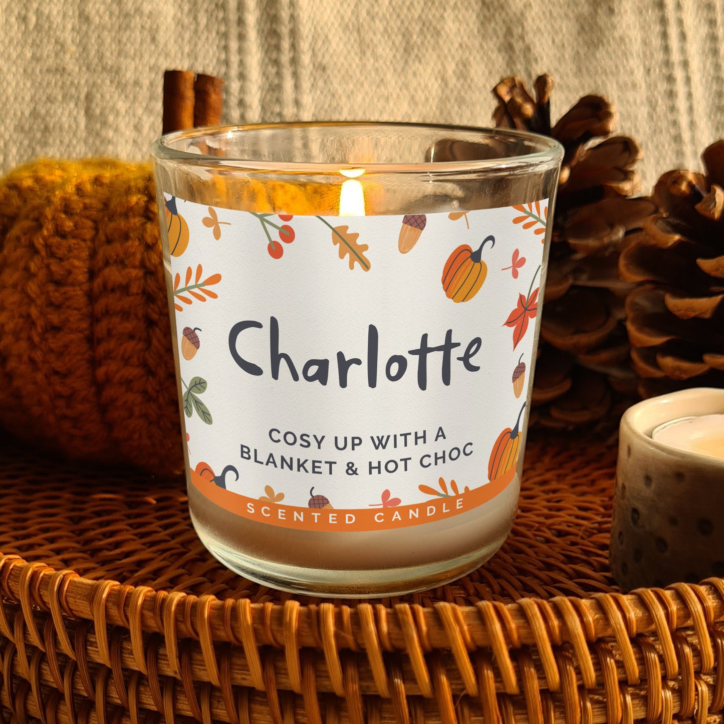 Personalised Pumpkin Border Scented Jar Candle