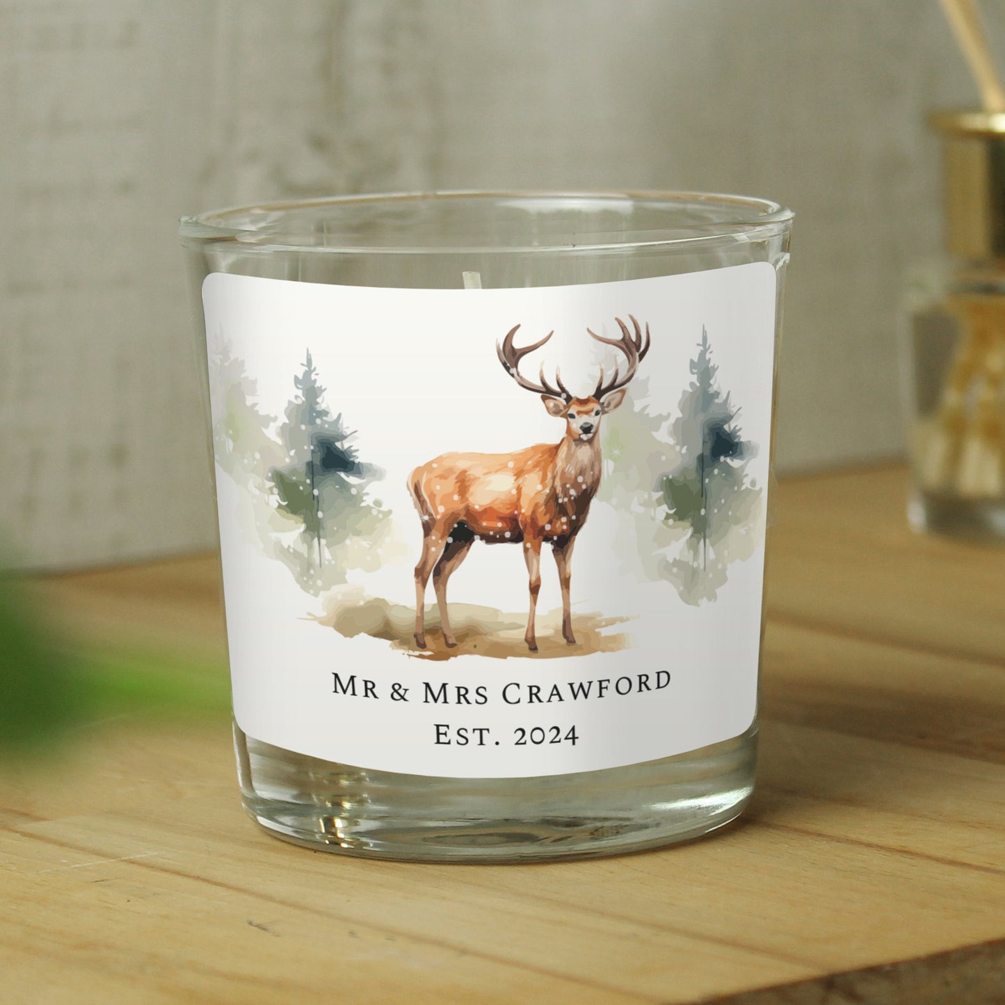 Personalised Watercolour Stag Candle Jar