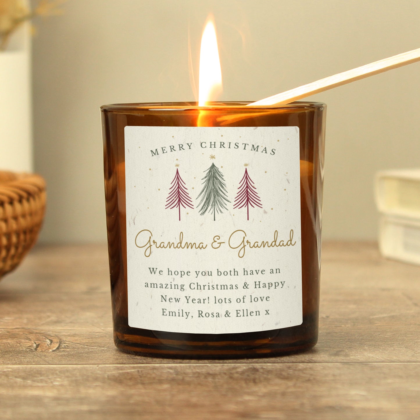 Personalised Christmas Tree Amber Glass Candle