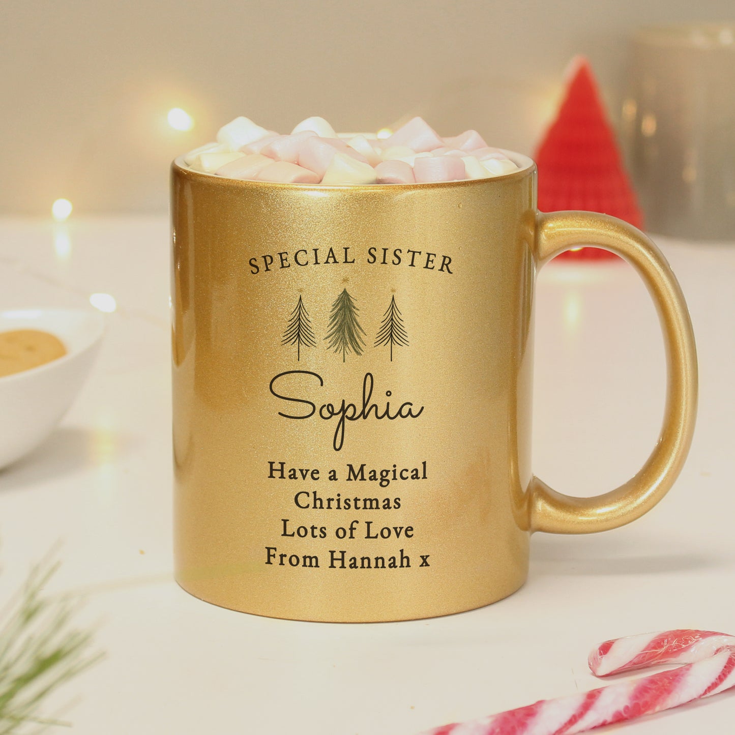 Personalised Christmas Tree Gold Glitter Mug