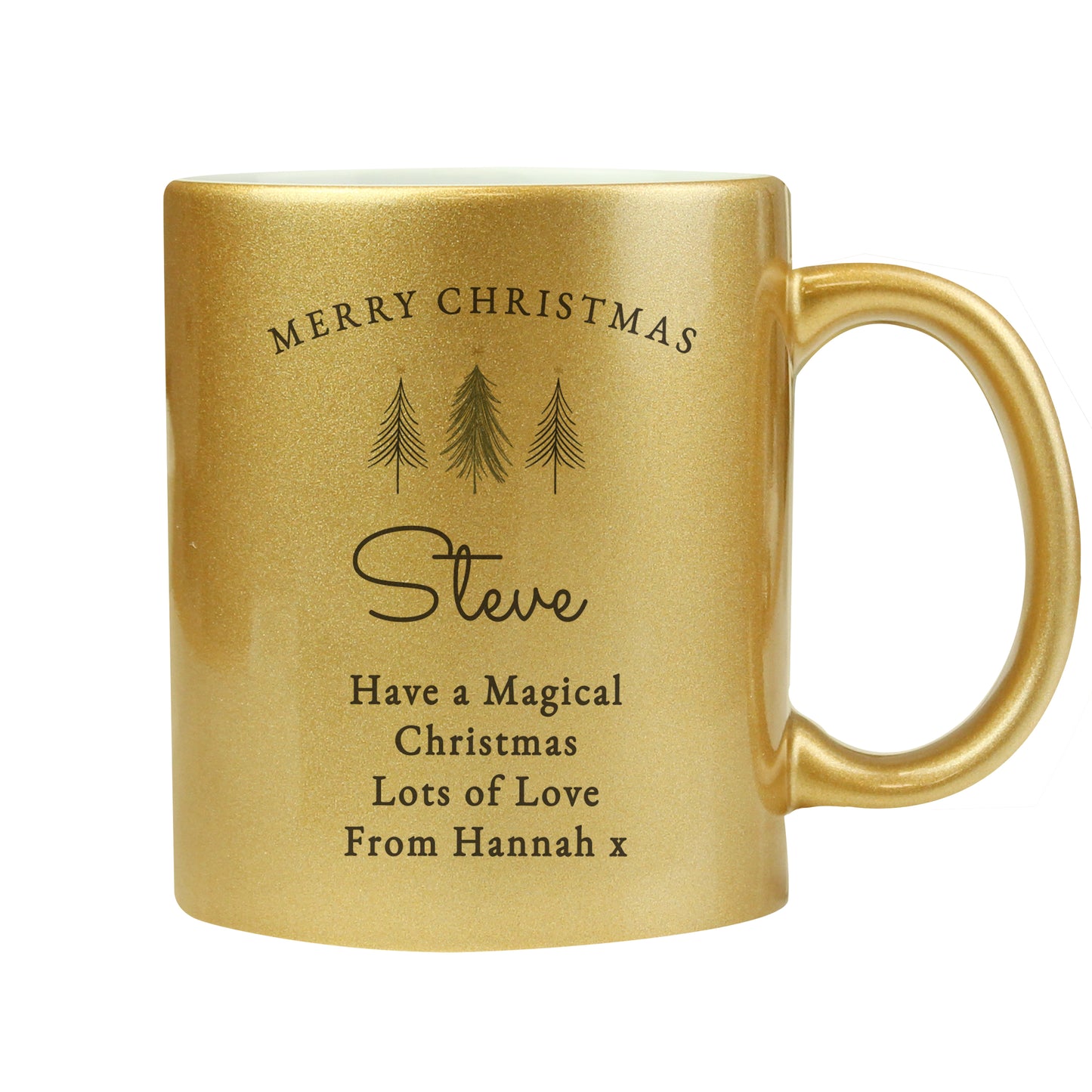 Personalised Christmas Tree Gold Glitter Mug