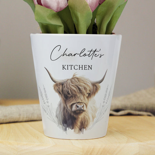 Personalised Highland Cow Plant Pot