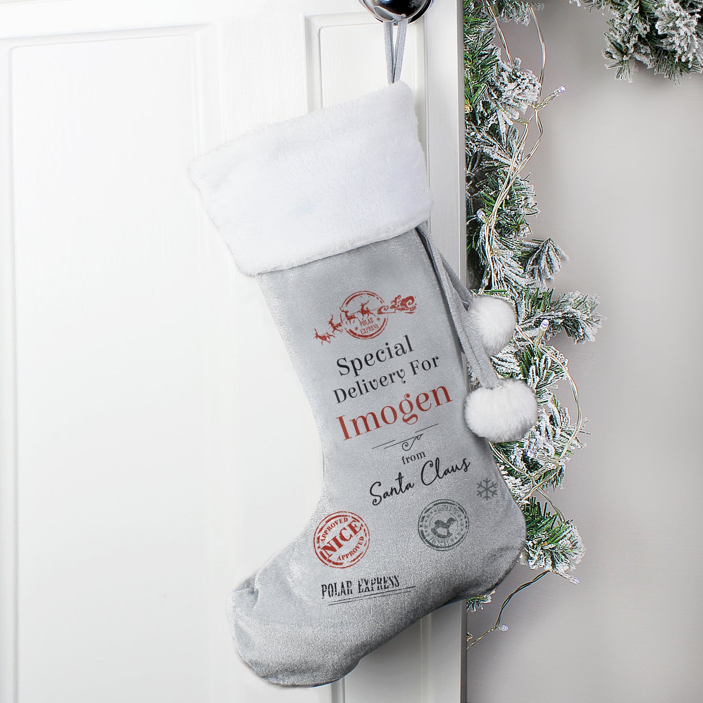 Personalised Luxury Silver Grey Stocking