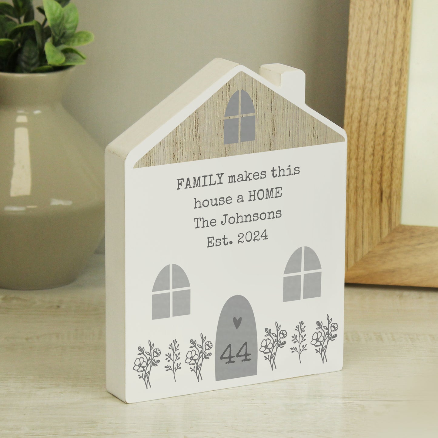 Personalised Grey Wooden House Ornament