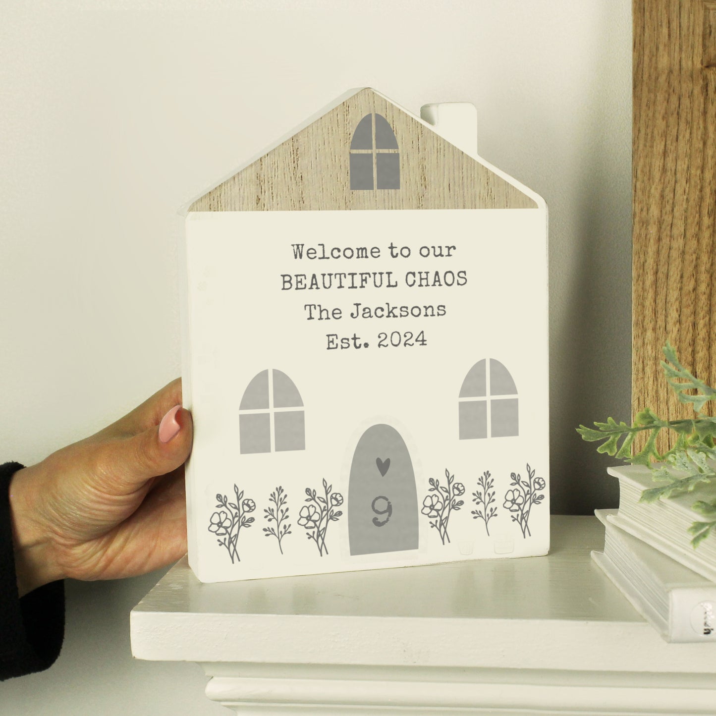 Personalised Grey Wooden House Ornament