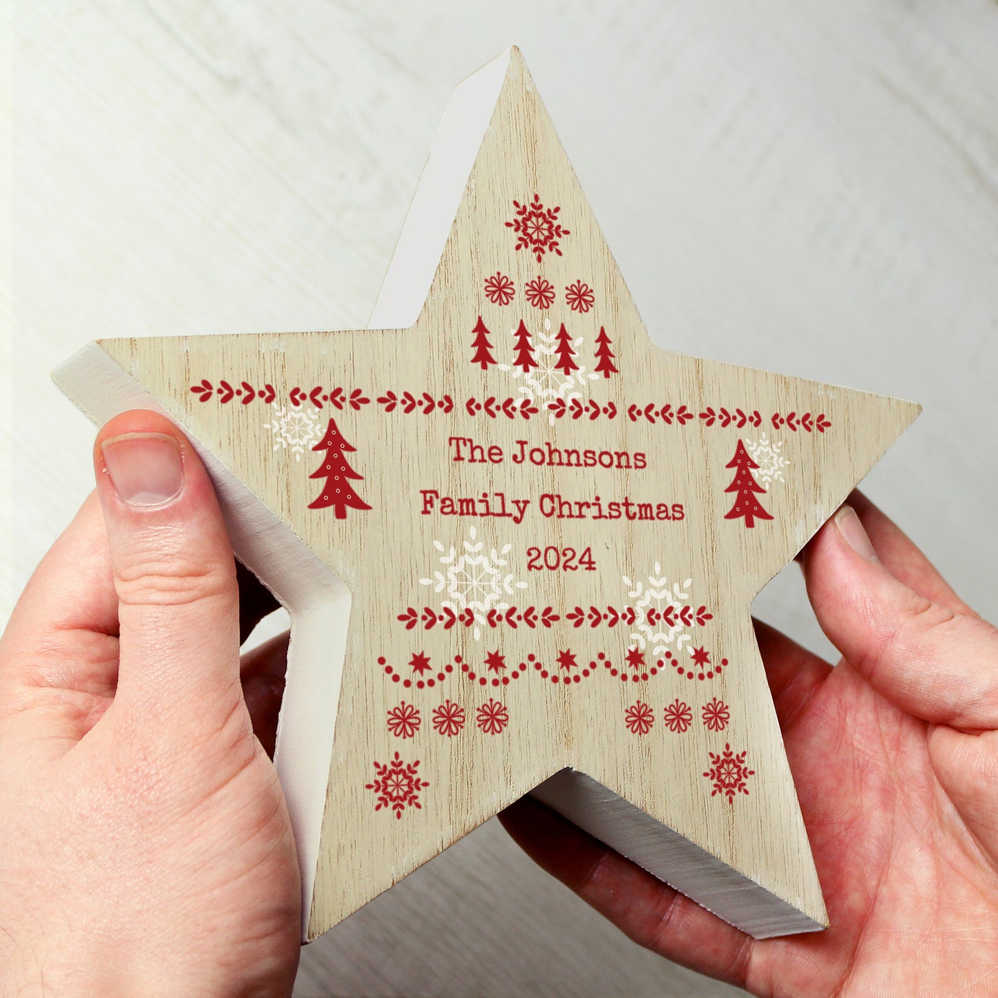 Personalised Christmas Fair Isle Wooden Star Ornament