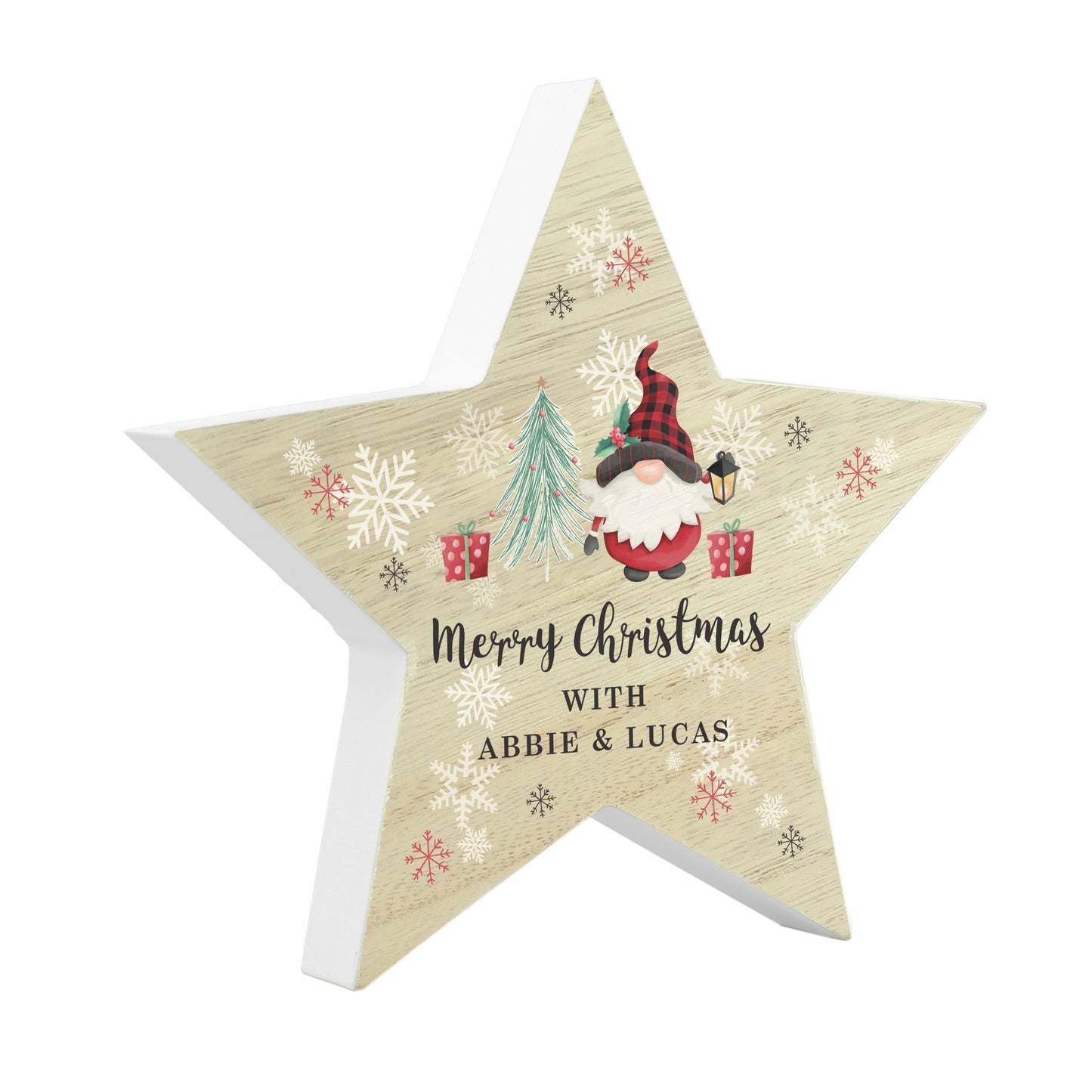 Personalised Gonk Christmas Wooden Star Ornament