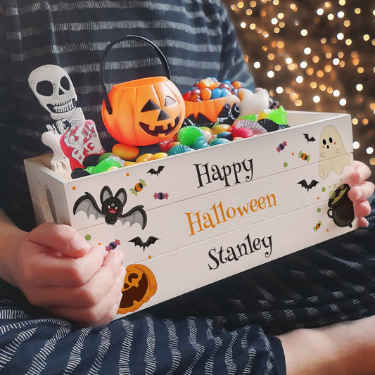 Personalised Halloween Small Wooden Treats Crate