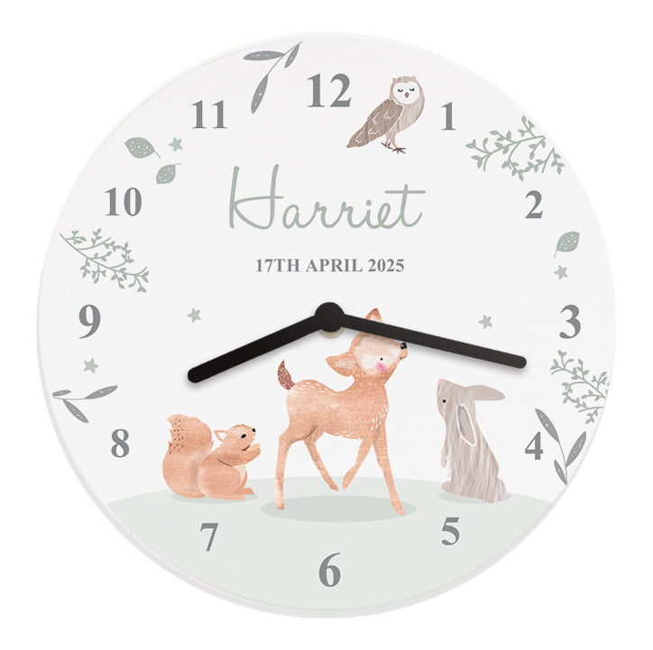 Personalised Woodland Animals Wooden Nursery Clock