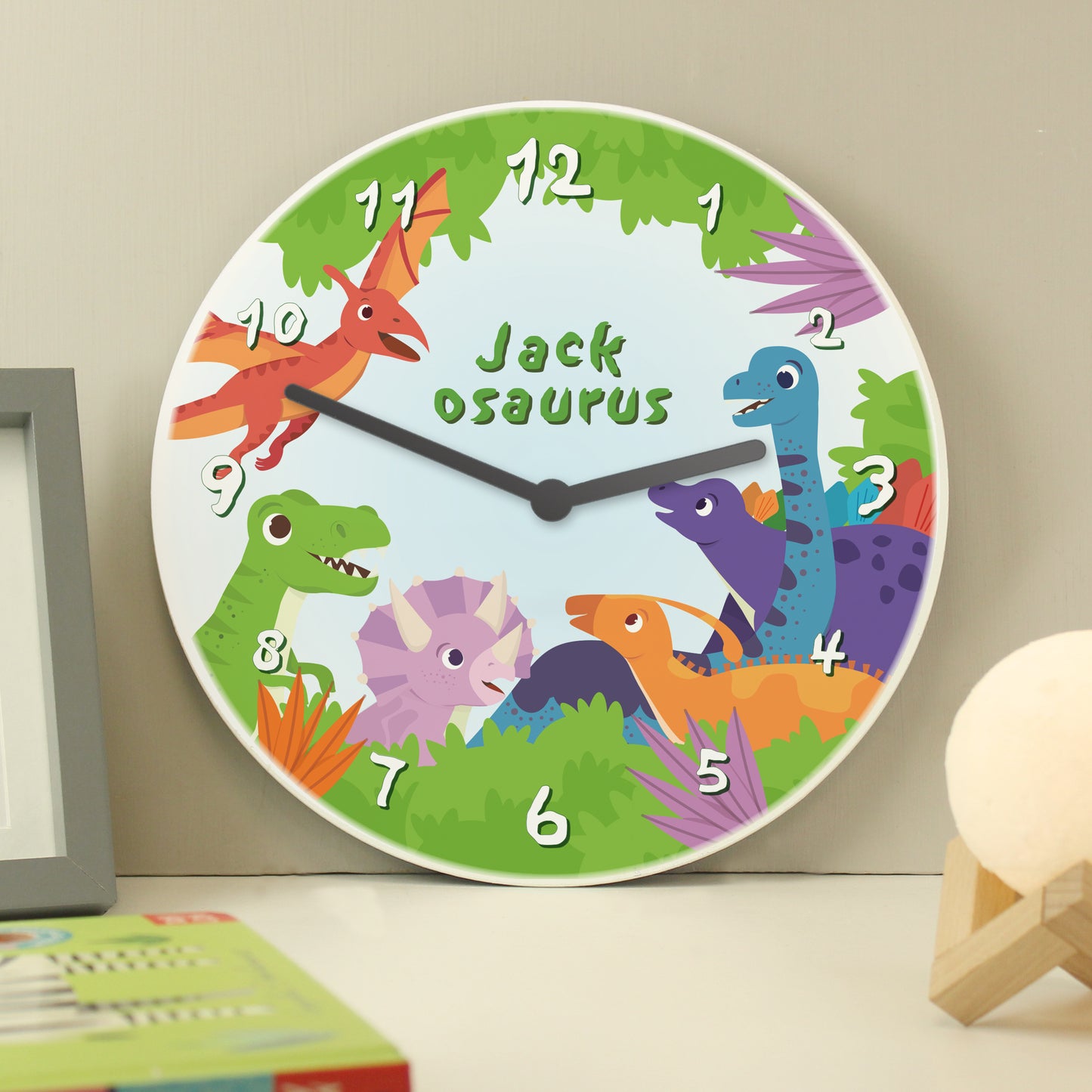 Personalised Dinosaur Wooden Children's Clock