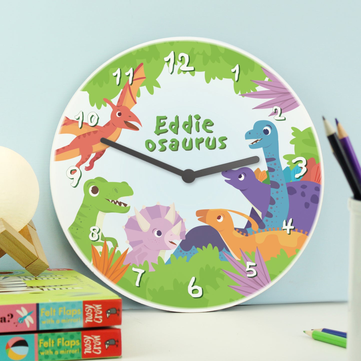 Personalised Dinosaur Wooden Children's Clock