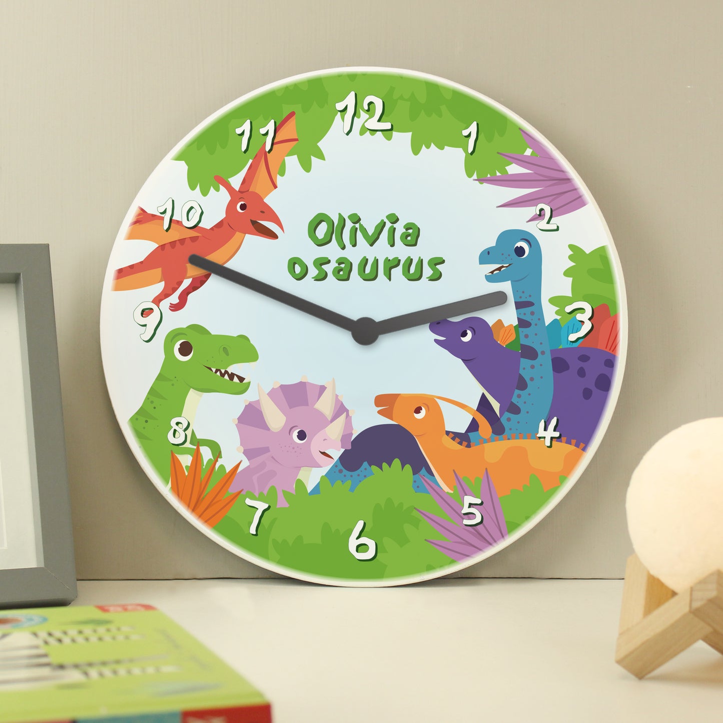 Personalised Dinosaur Wooden Children's Clock