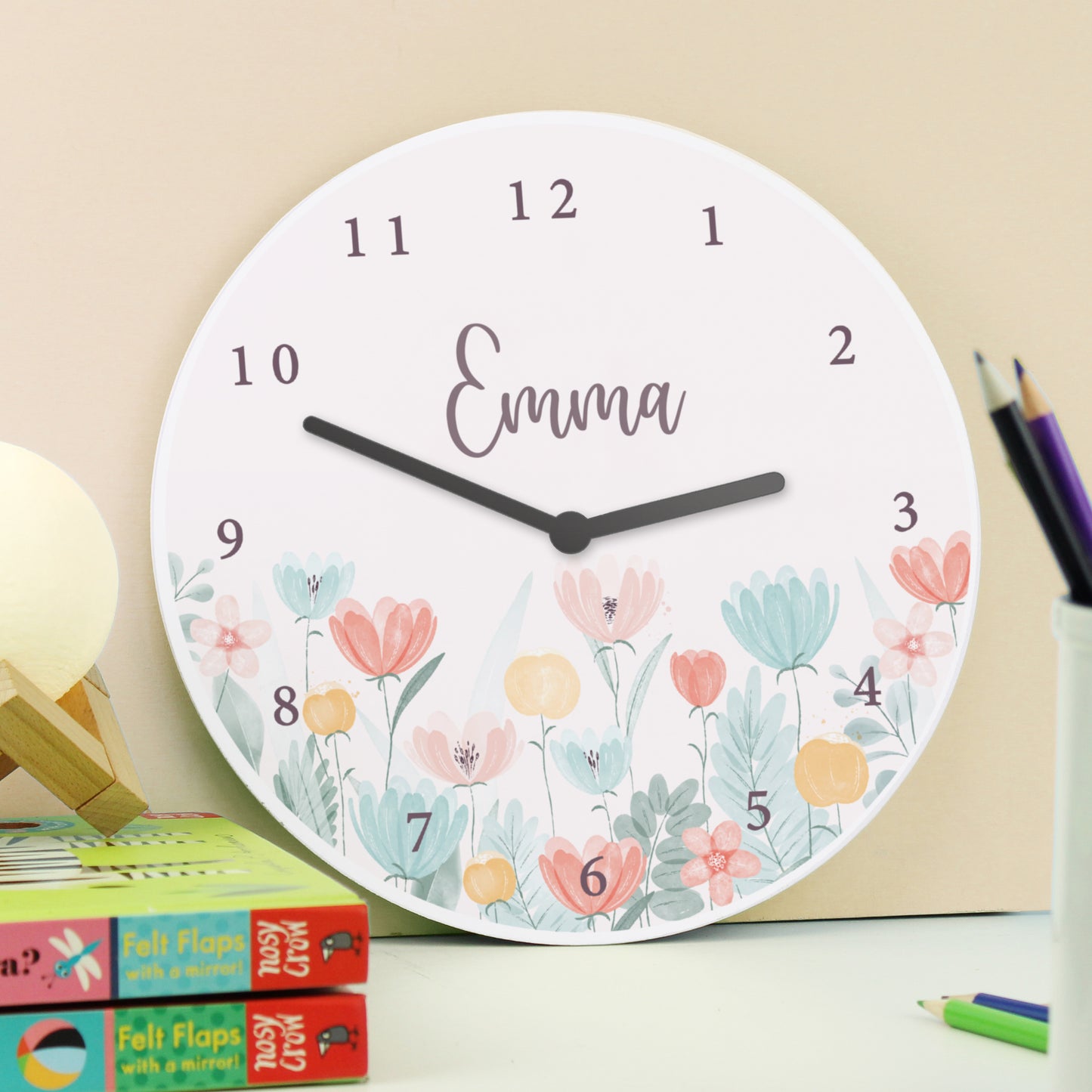 Personalised Floral Wooden Children's Clock