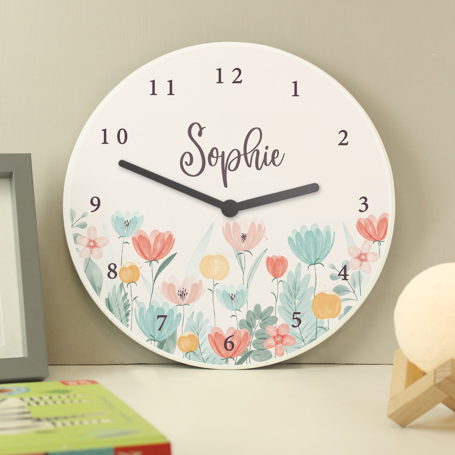 Personalised Floral Wooden Children's Clock