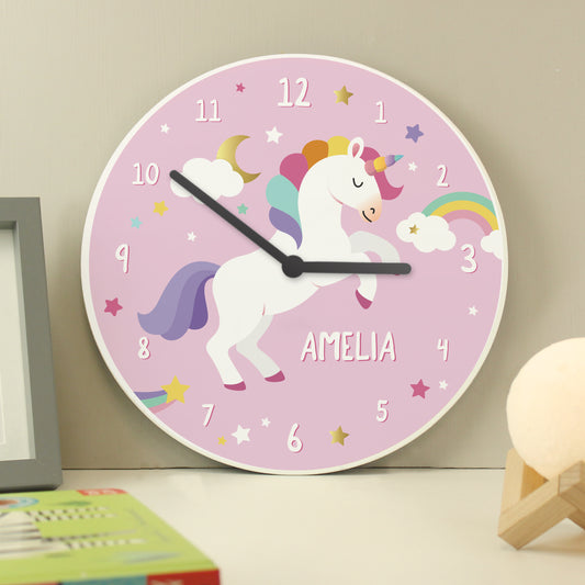 Personalised Unicorn Wooden Children's Clock