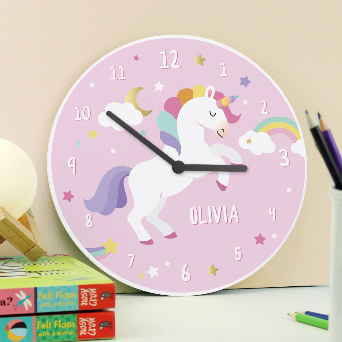 Personalised Unicorn Wooden Children's Clock