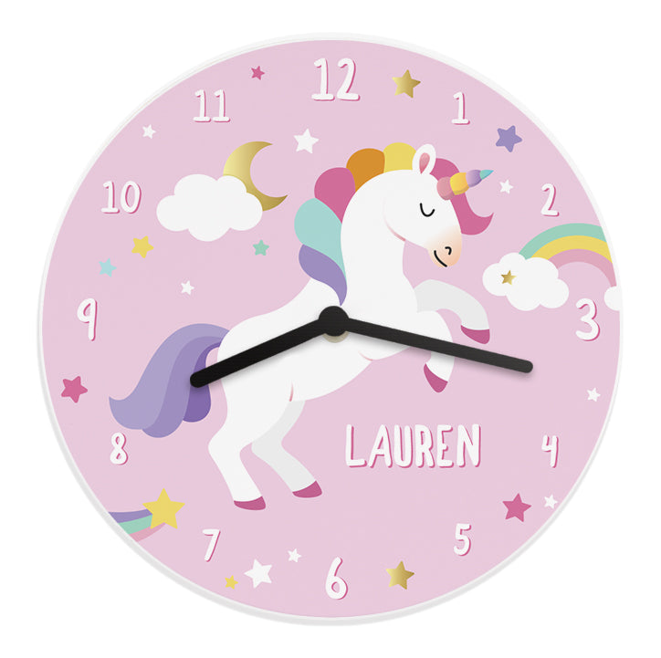 Personalised Unicorn Wooden Children's Clock