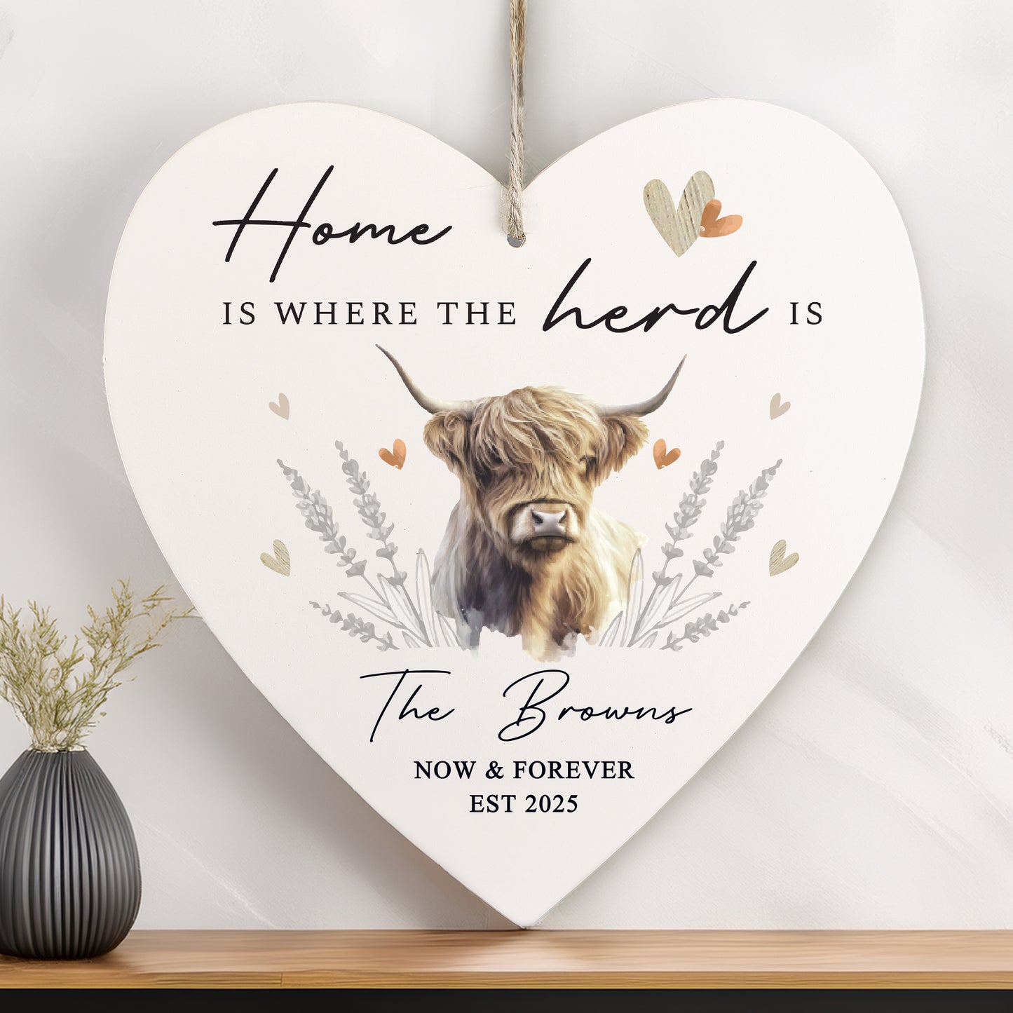 Personalised Highland Cow Hanging Heart Ornament