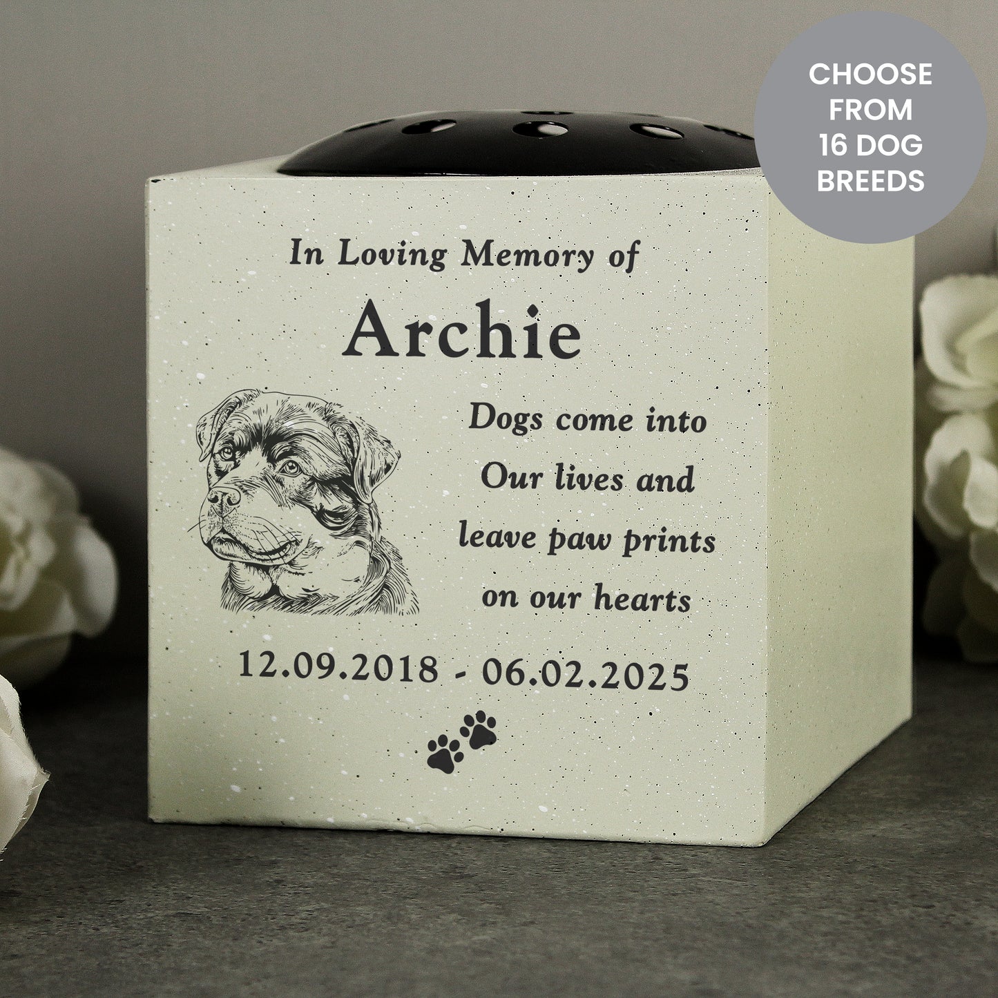 Personalised Dog Breed Memorial Garden Vase