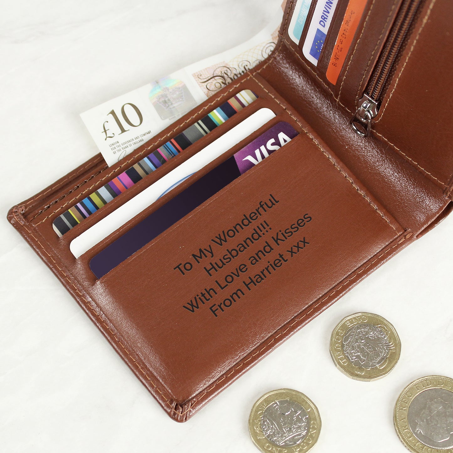 Personalised Free Text Tan Leather Wallet