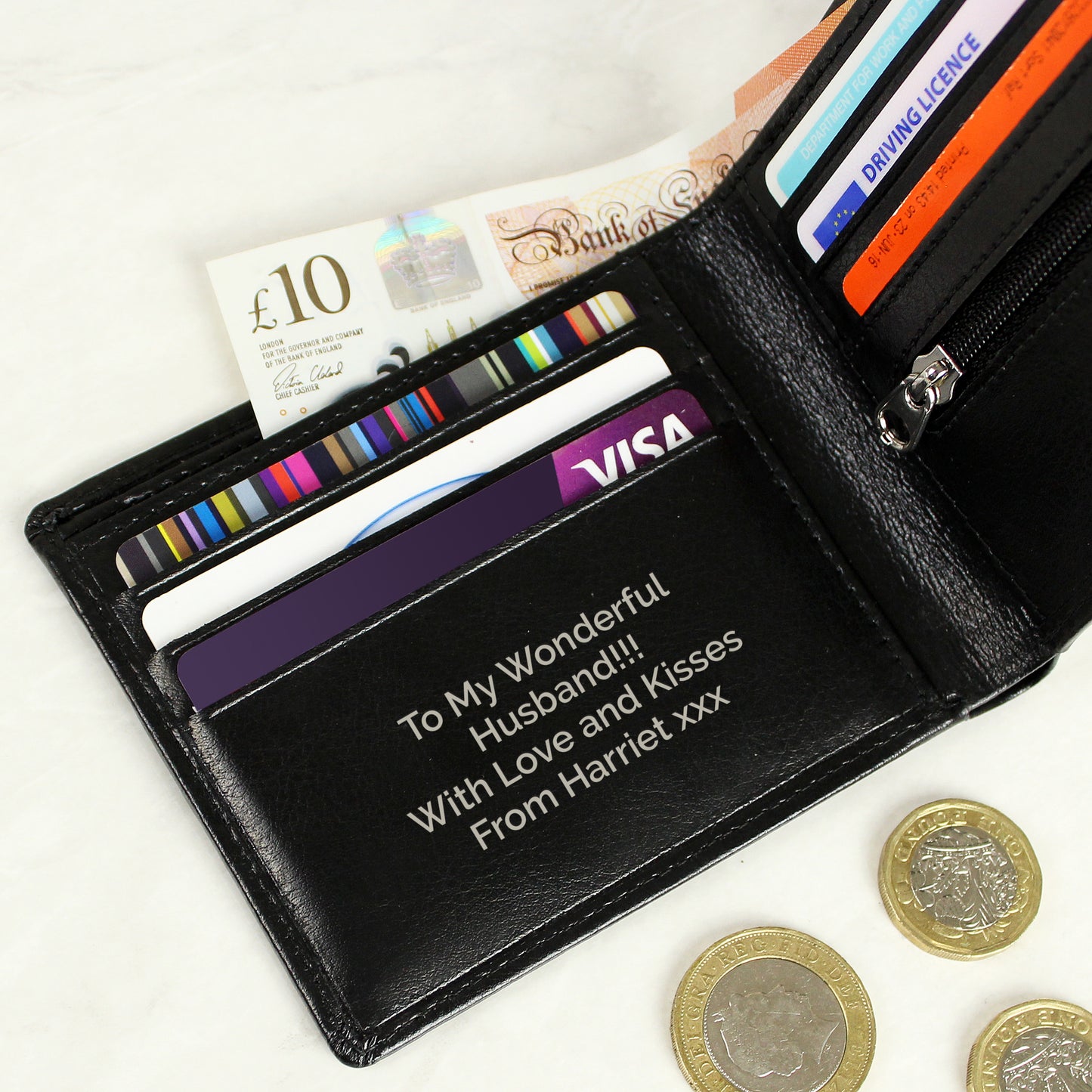 Personalised Free Text Black Leather Wallet