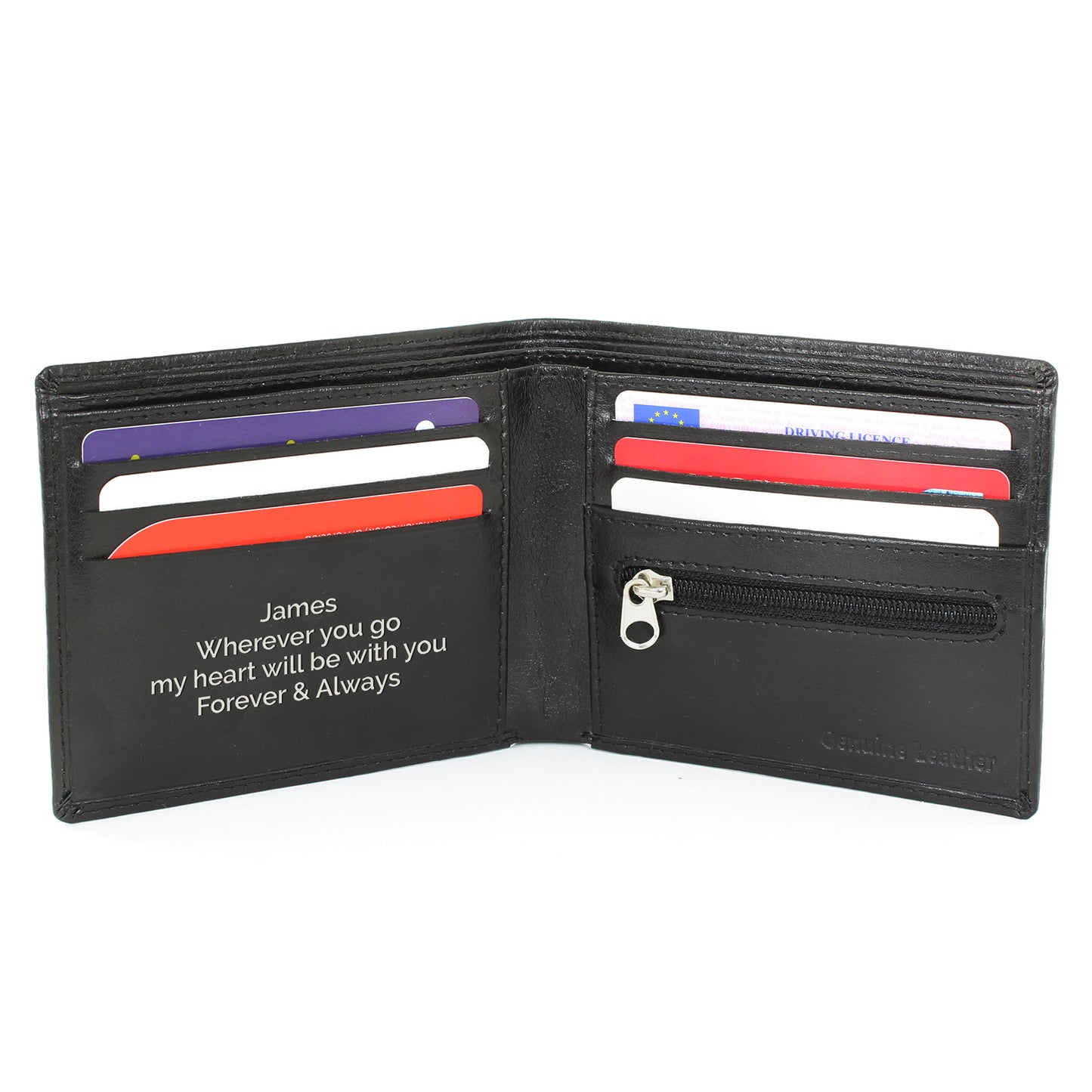 Personalised Free Text Black Leather Wallet