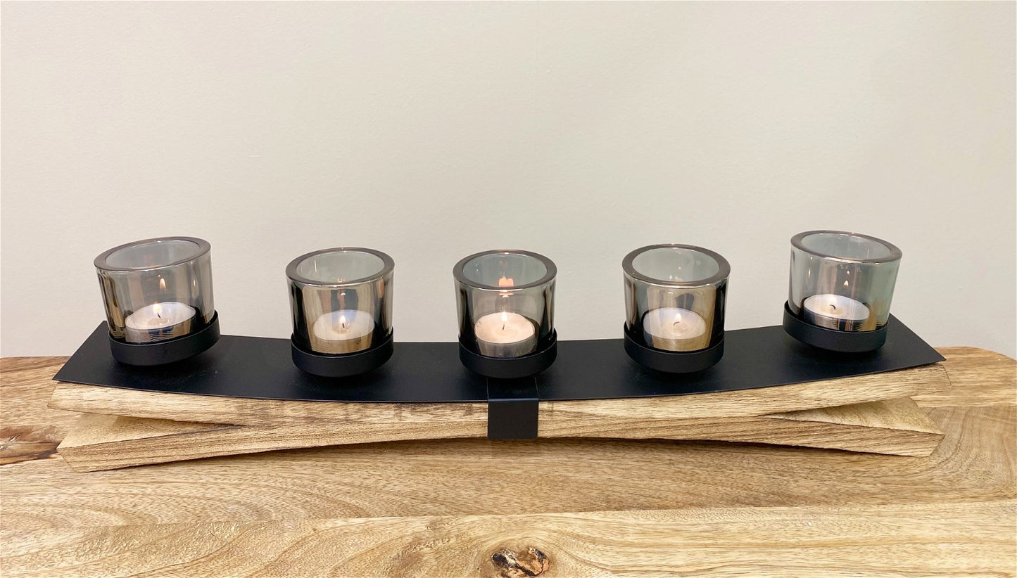 Metal Tealight Holder On Wooden Base 54cm