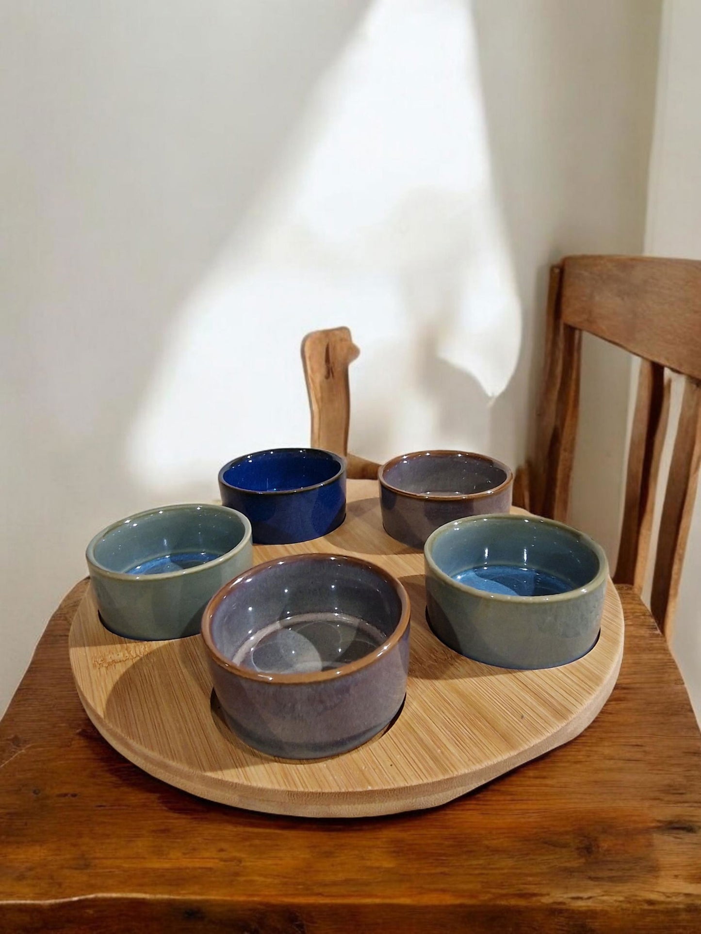 Tapas Dishes On Bamboo Tray Set Of 5 Bowls