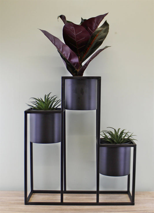 Triple Black Metal Planter, 43x50cm