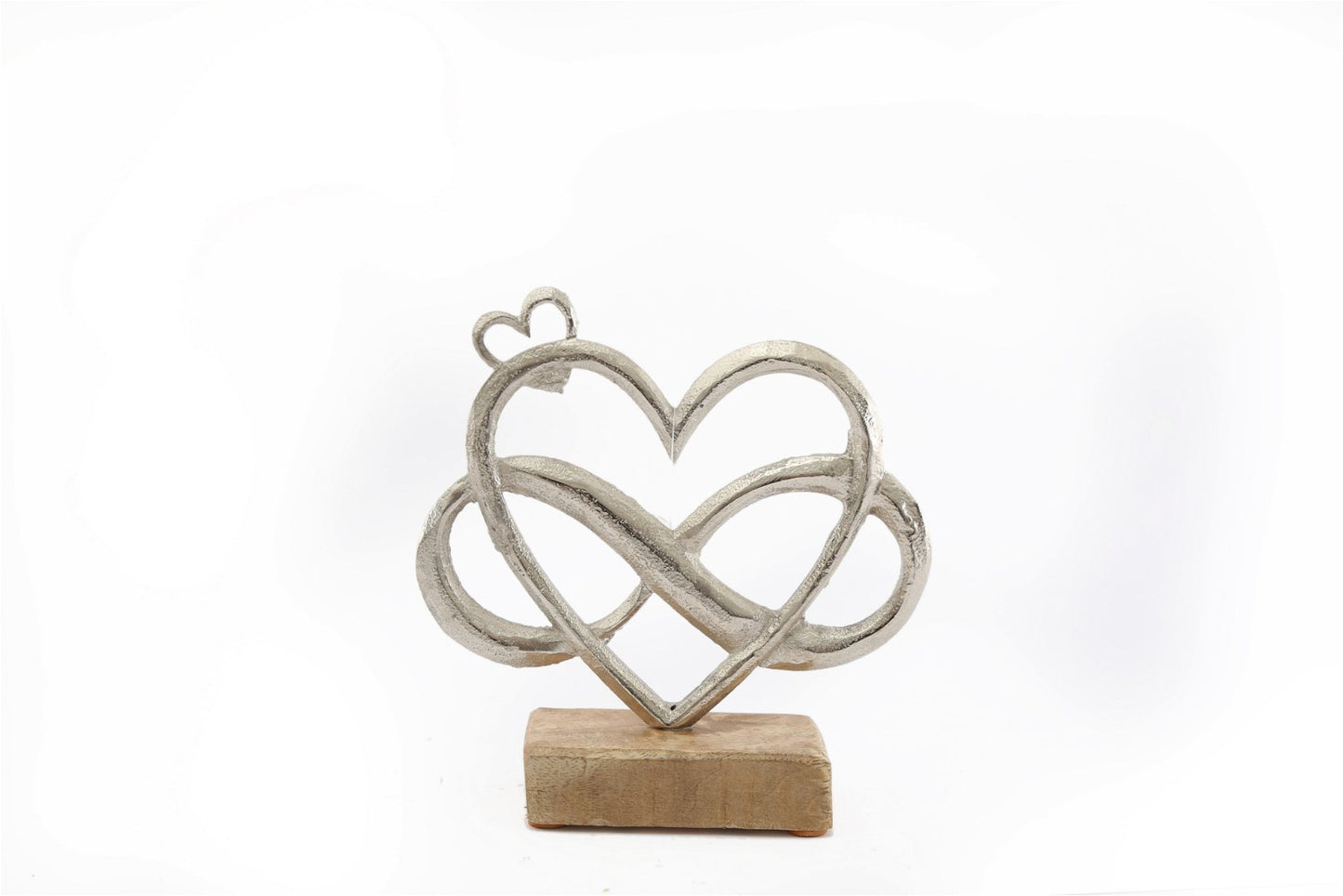 Metal Silver Entwined Hearts On A Wooden Base Small