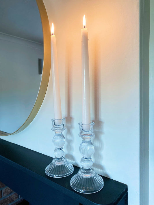 Pair of Glass Taper Candle Holders Clear