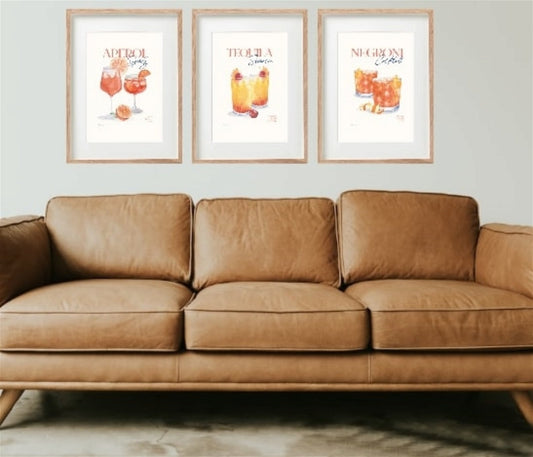 Set of Three Cocktail Recipe Wall Art in Frames