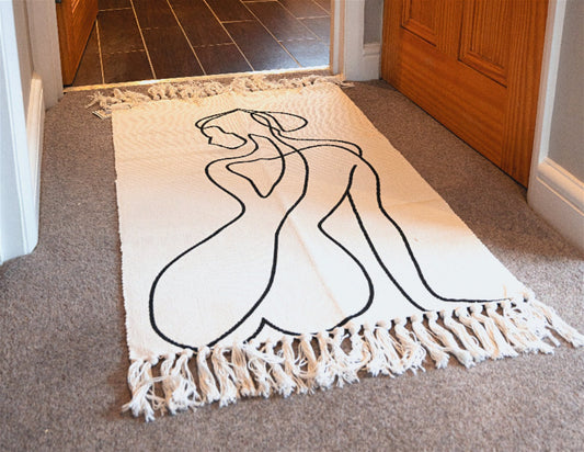 Set of 2 Silhouette Women Design White Rugs