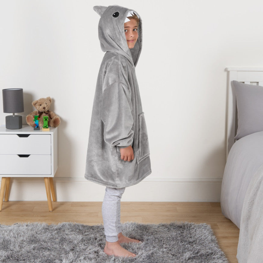 Kids Novelty Shark Tooth Hoodie Blanket - Grey