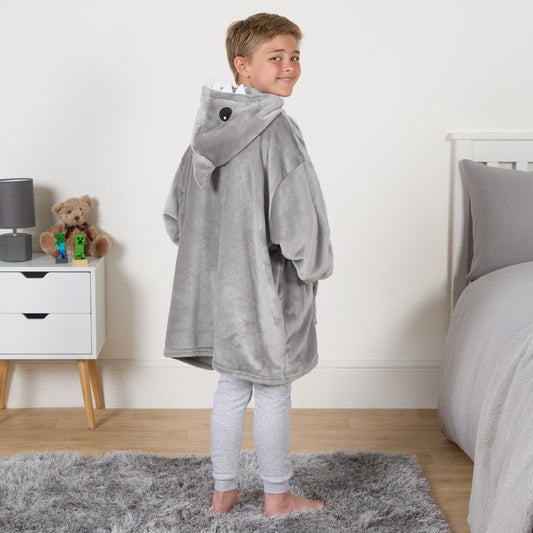 Kids Novelty Shark Tooth Hoodie Blanket - Grey