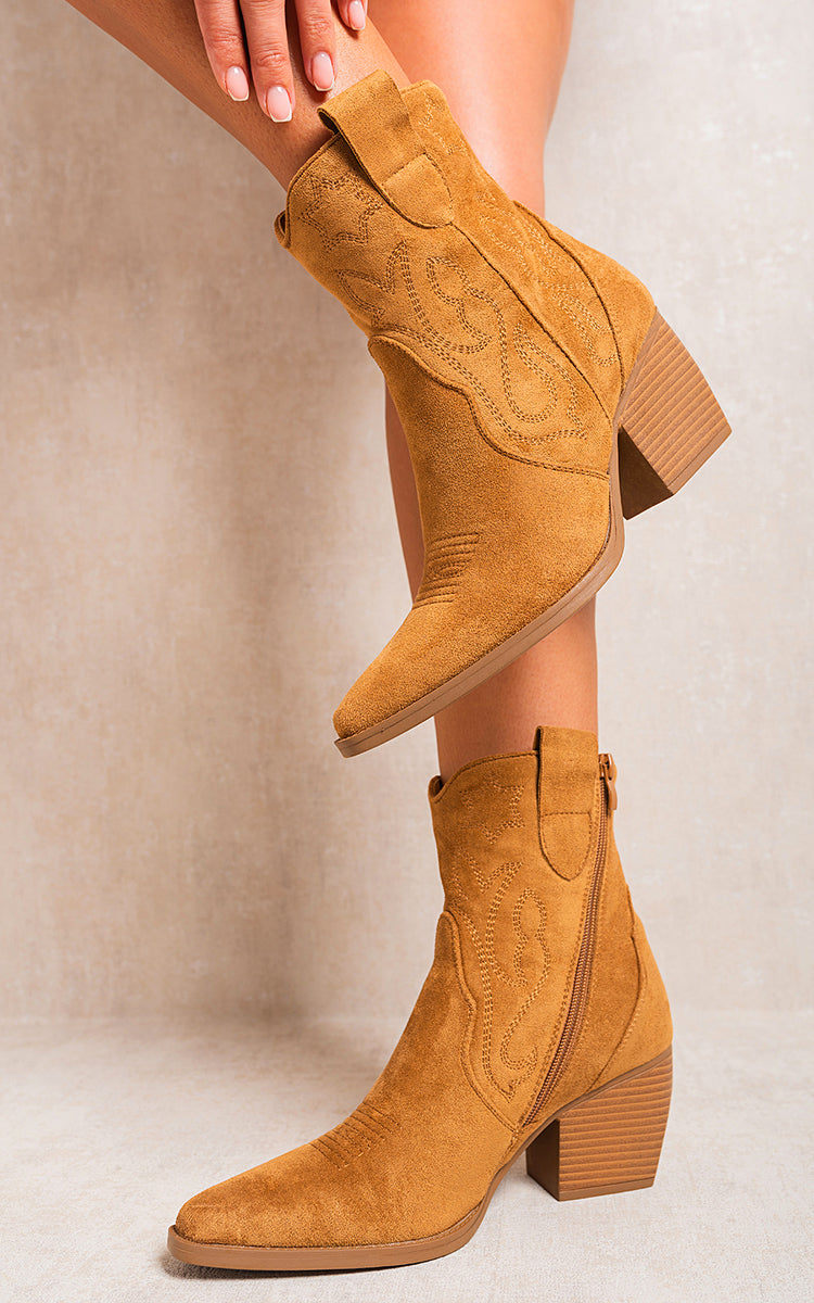 Suede Cowboy Ankle Length Boots