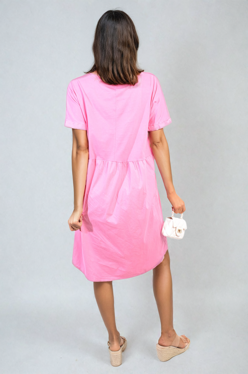 Short Sleeve Button Front Midi Dress