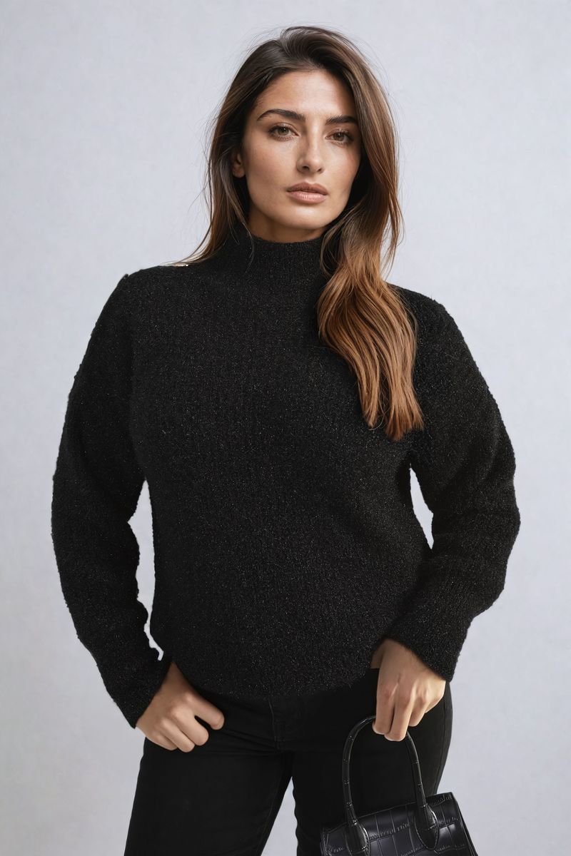 Buttons Long Sleeves Chunky Knit Top