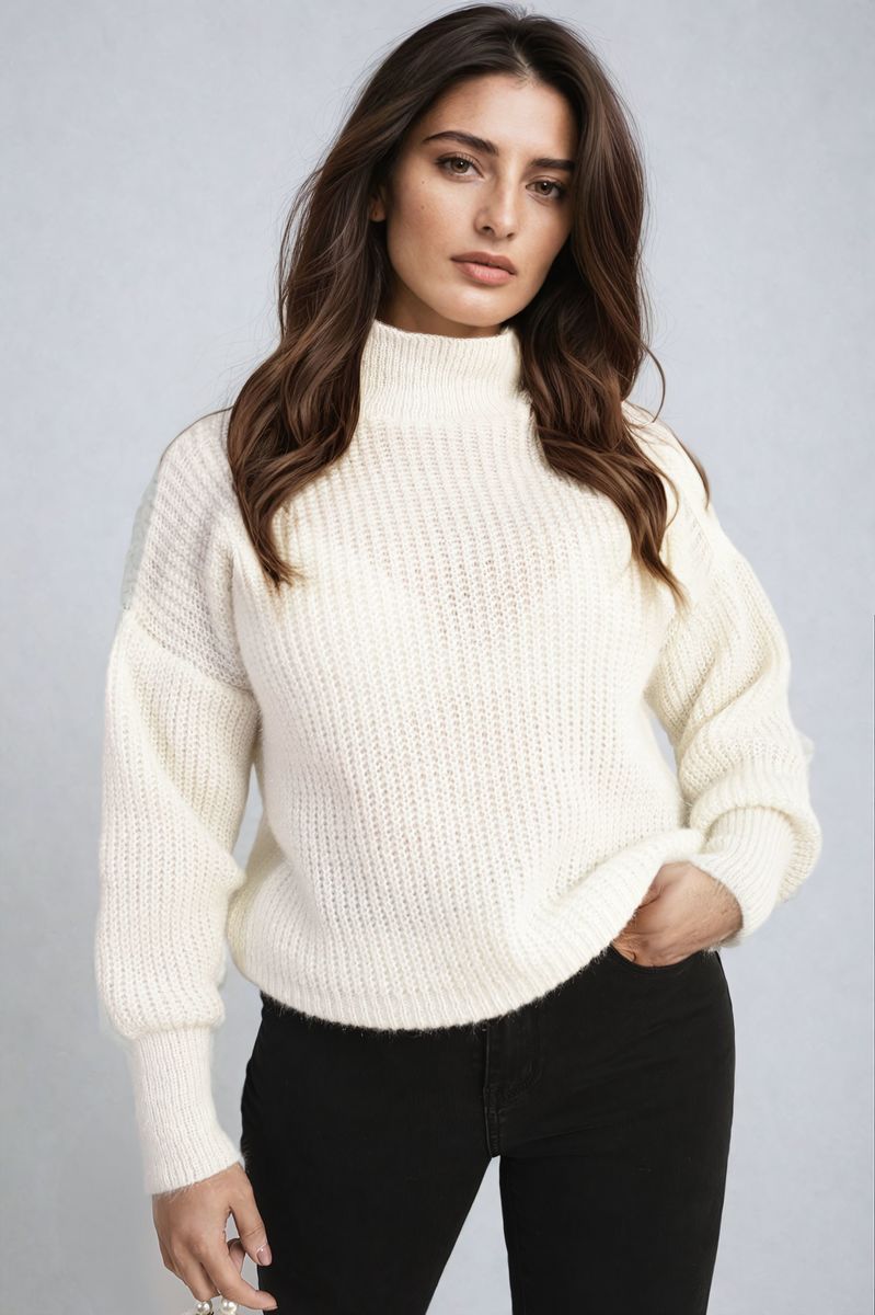 Buttons Long Sleeves Chunky Knit Top