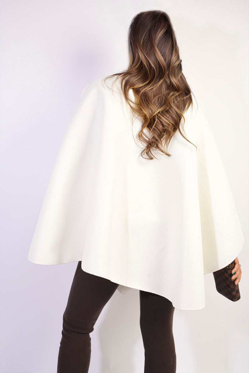 Solid Batwing Sleeve Crossover Cape Coat