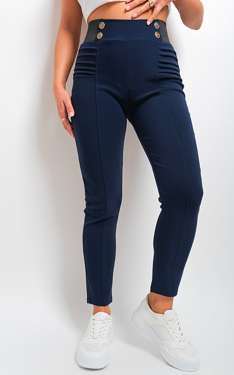 Elastic Waist Button Detail Leggings