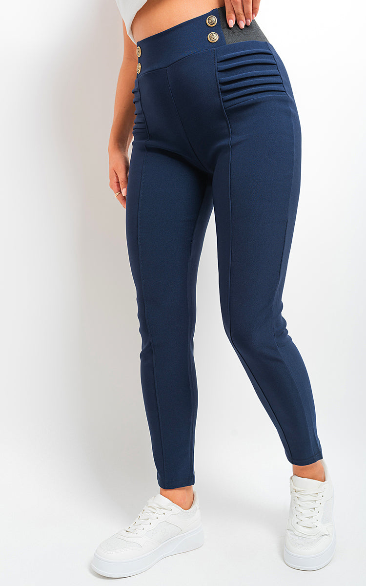 Elastic Waist Button Detail Leggings