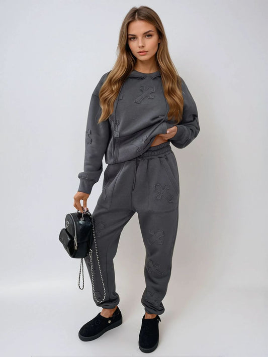 Cross Detail Oversized Hoodie and Jogger Co-ord Set