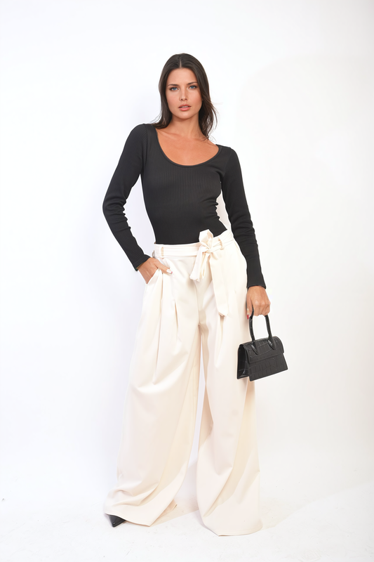 High Waist Belted Wide Leg Trouser