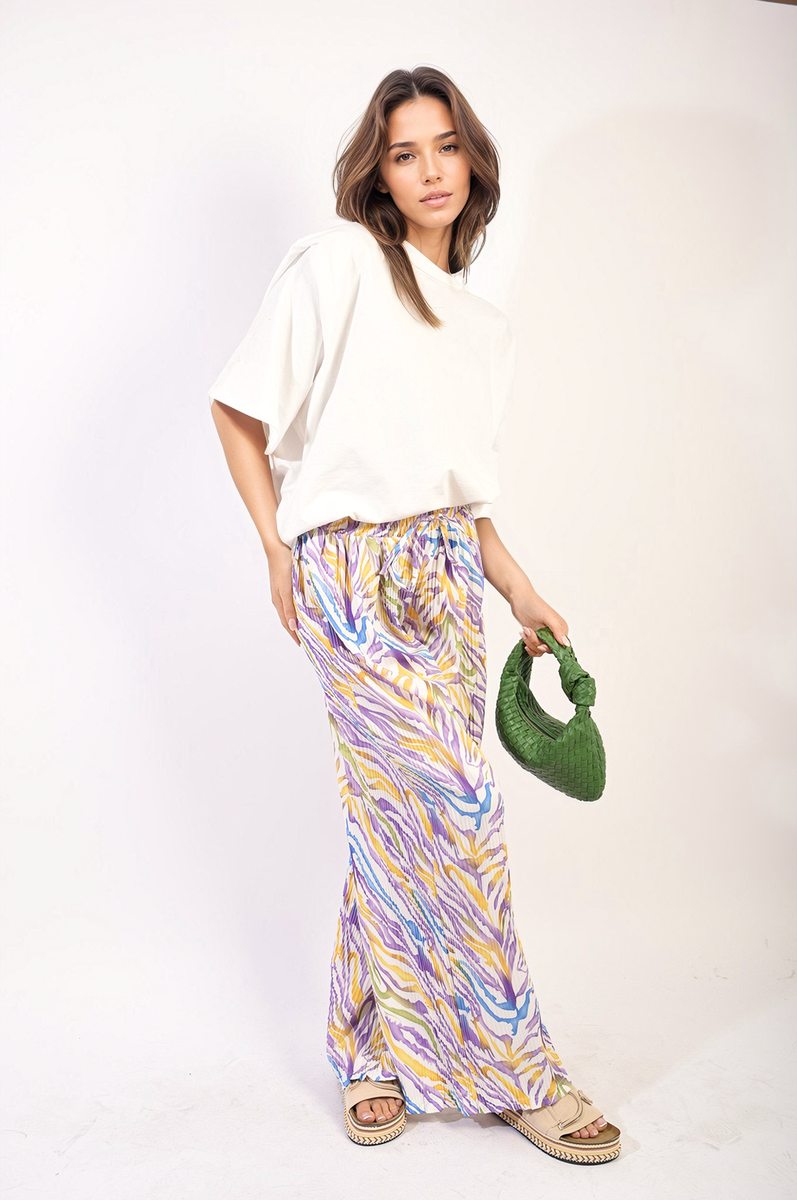 Pleated Wide Leg and Elastic Waist Trousers