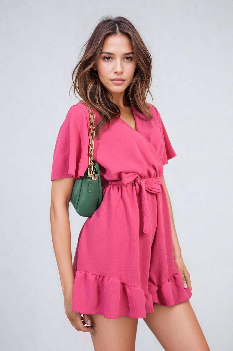 Belted Wrap-Over Frill Playsuit