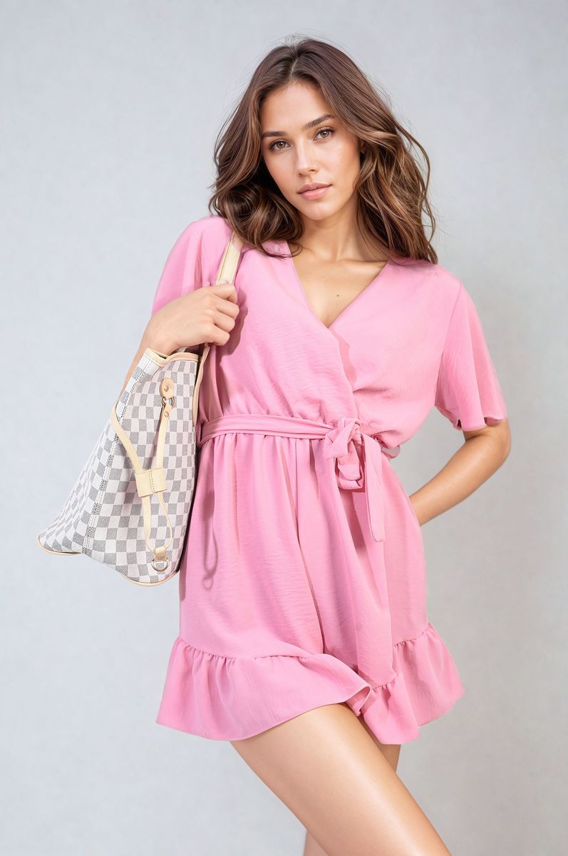 Belted Wrap-Over Frill Playsuit